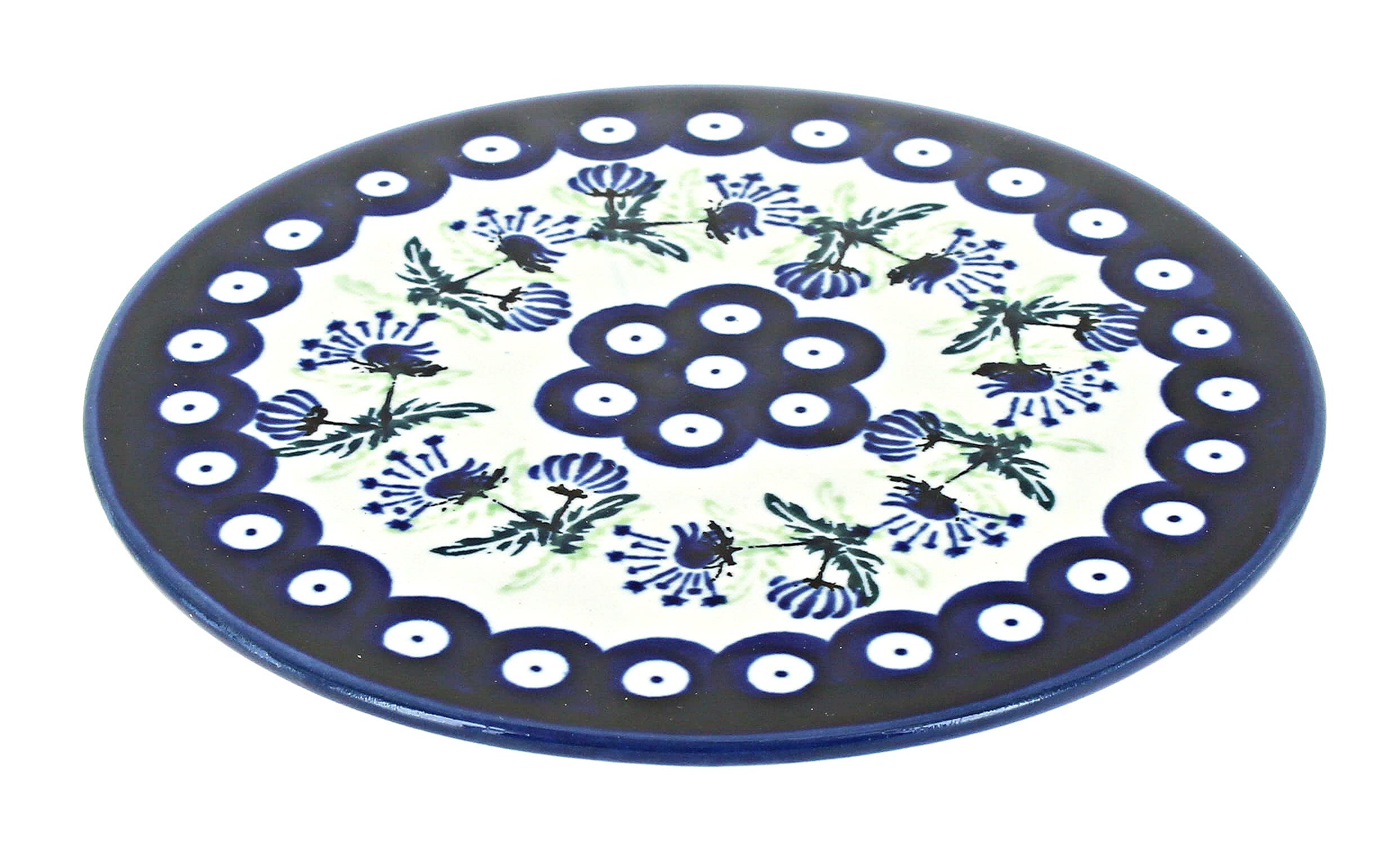 Handmade Blue Rose Polish Pottery Trivet - Sweet Annie Design - Heat-Resistant Kitchen Decor for Hot Pots & Pans - Perfect for Dining Tables, Countertops & Gifts
