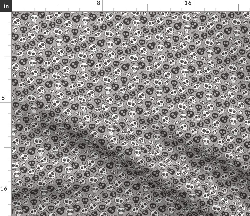 Skulls & Bones Halloween Printed Cotton Fabric - Black White Gray Tiny Skull Design on Petal Signature Cotton - Fat Quarter for Sewing, Quilting, Apparel & Crafts | Perfect for Halloween Decor, Costume Making & DIY Home Projects