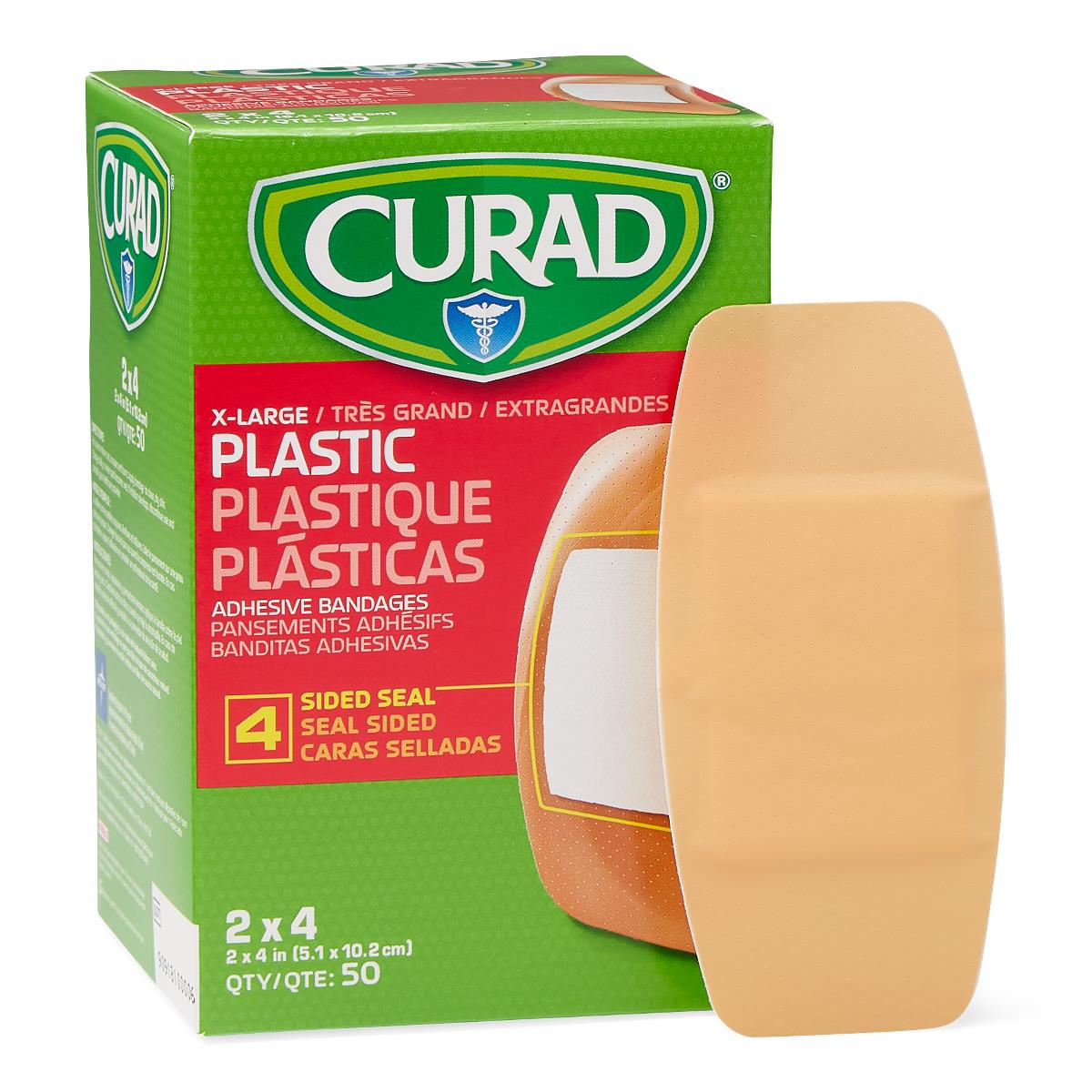 XL Plastic Adhesive Bandages 2 x 4 Inches - Box of 50 | Waterproof Wound Cover for First Aid, Sports Injuries & Everyday Cuts