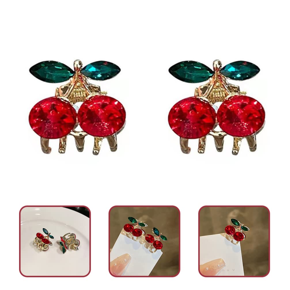 Minkissy 2pcs Mini Hair Claw Clips - Crystal Cherry Hair Clips, Alloy Metal Jaw Clamps for Women | Hair Grip, Barrette, Hairpins | Perfect for Updos, Ponytails & Everyday Styling