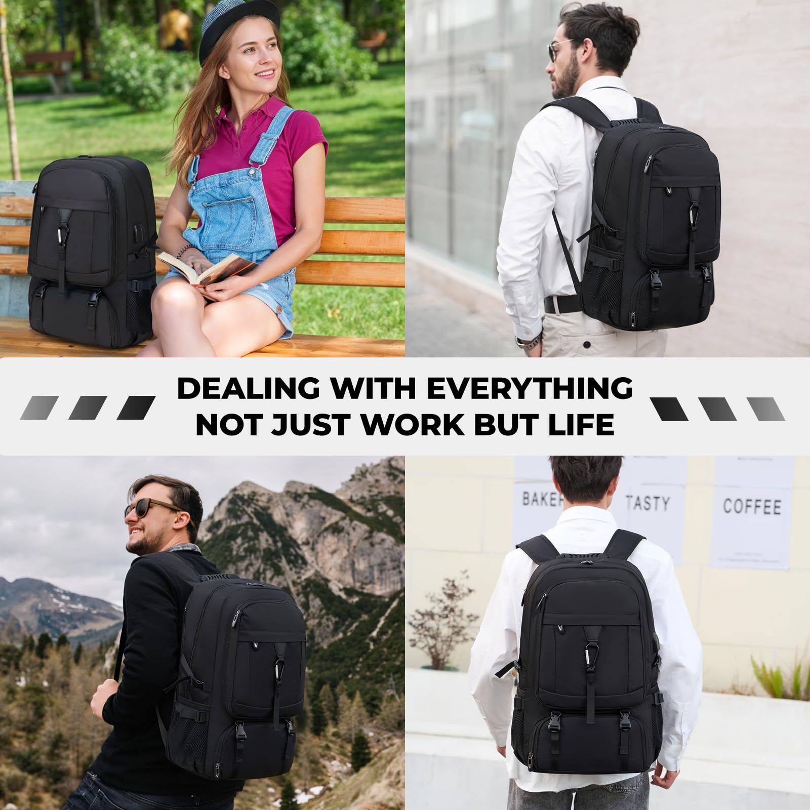 17.3 Inch Large Gym Backpack with Shoe Compartment - 50L Travel Backpack with Multiple Compartments, USB Charging Port & Anti-Theft Design - Airline Approved Carry-On Backpack for Men & Women - Perfect for Gym, Travel, Work & Business Trips