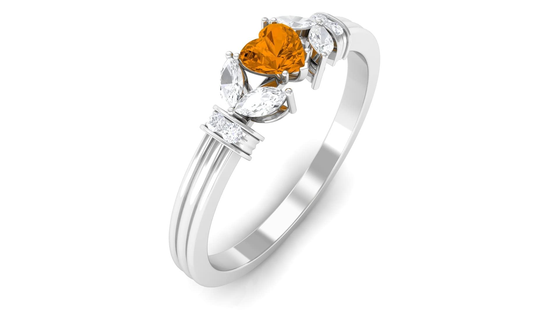 Genuine 4MM Heart-Shaped Citrine Promise Ring for Women - 14K Solid Gold Solitaire Ring with Diamond Accents | Perfect for Anniversaries, Engagements & Special Occasions