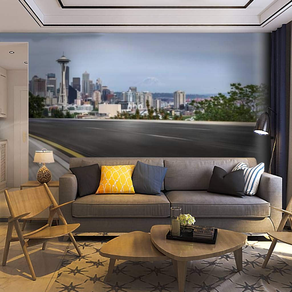 Self-Adhesive Removable Peel & Stick Wallpaper Mural - Seattle Urban Road View Wall Decal for Living Room, Bedroom & Office Decor | Easy DIY Home Craft Sticker Poster