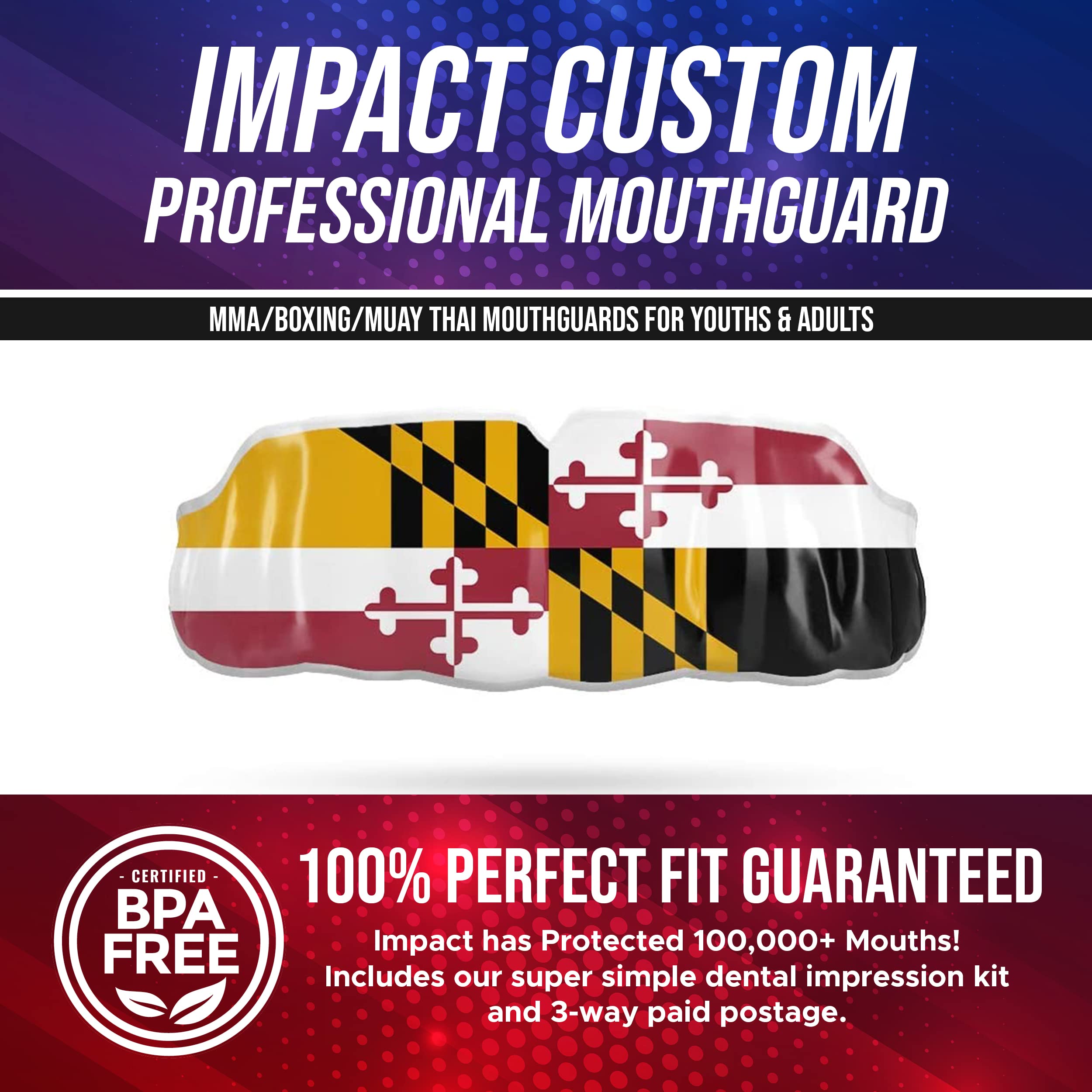 Custom-Fit Impact Mouthguard for Boxing, MMA & Muay Thai - Professional Sports Mouth Protection for Youth & Adults - Maryland State Flag Design - Perfect for Training, Sparring & Competition