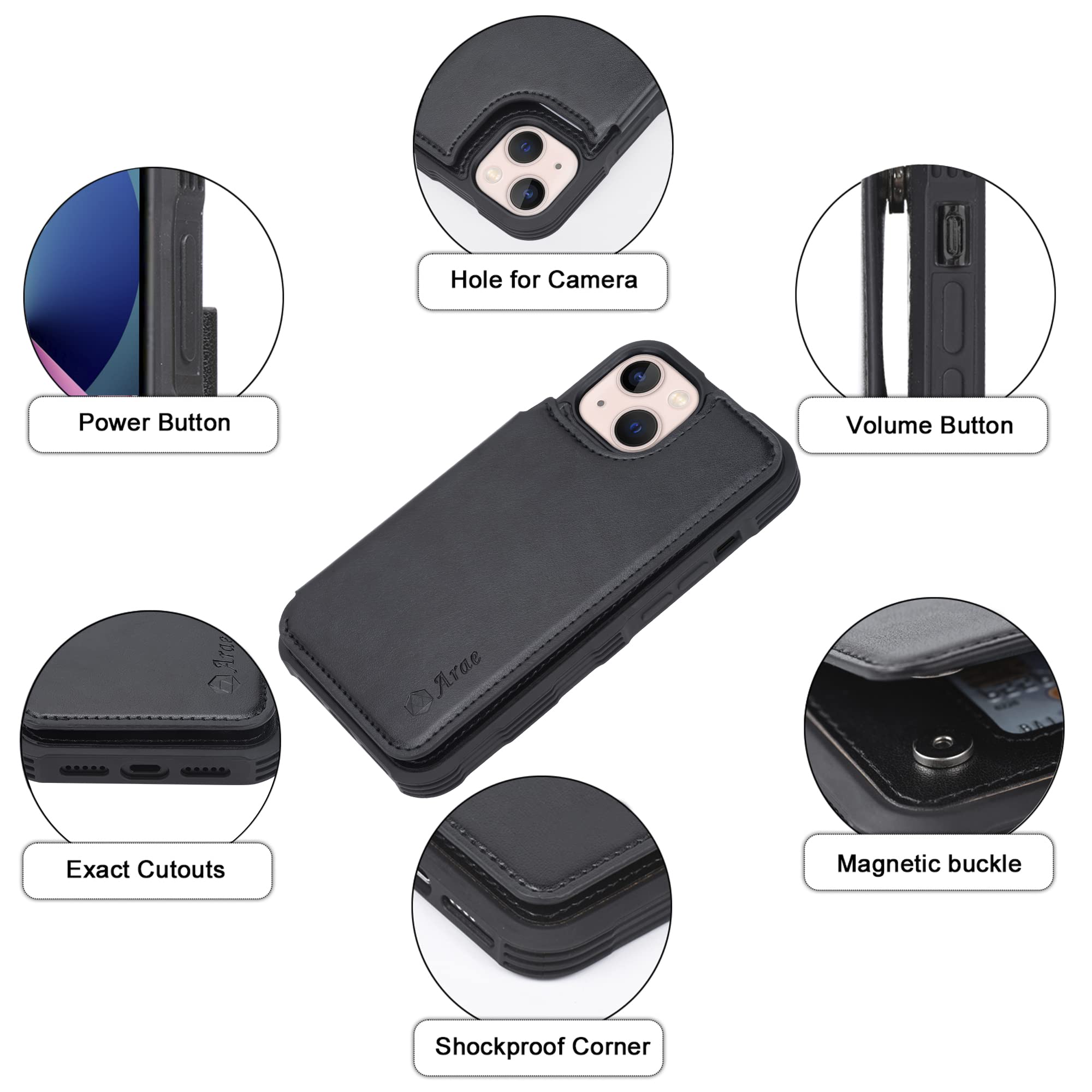 Premium PU Leather Wallet Case for iPhone 13 (6.1