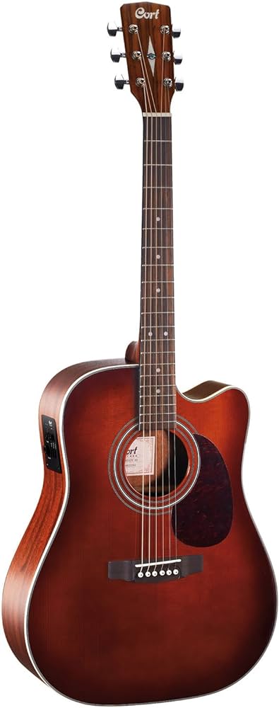 Cort MR500E BR Acoustic Electric Guitar with Bag - Dreadnought Cutaway Design, Open Pore Brown Burst Finish | Perfect for Stage Performances, Studio Recording & Home Practice