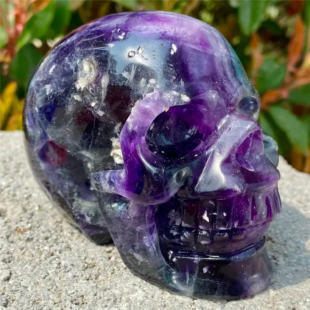Natural Fluorite Skull Carving - Raw Quartz Crystal Healing Stone for Reiki & Energy Cleansing | Mineral Specimen for Home Decor, Meditation & Spiritual Practice