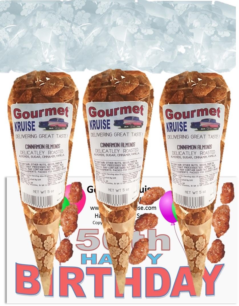 50th Birthday Gift - Gourmet Almonds Cinnamon Roasted (15oz x 3 Pack) | Kruise Signature Snacks for Celebrations, Office Treats & Holiday Parties
