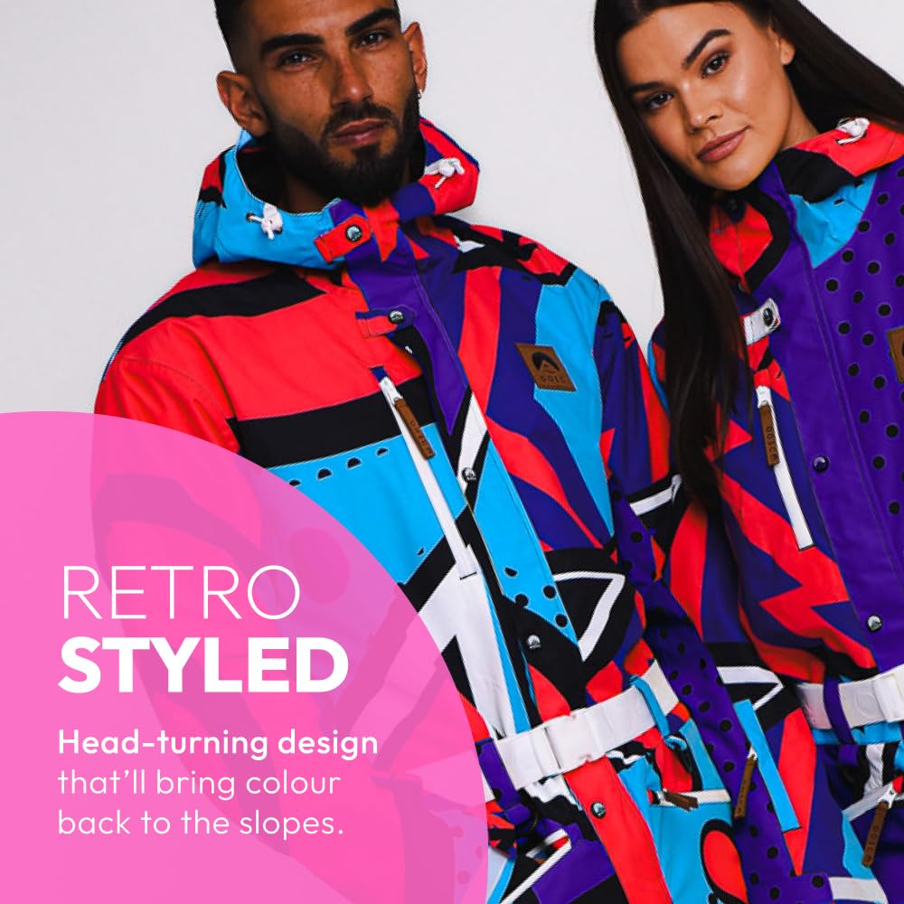 OOSC Fresh Prince Men's Ski Suit - Retro Waterproof Breathable Insulated Snowboard Jacket & Pants Set - Eco-Friendly Recycled Polyester - Perfect for Winter Sports & Mountain Adventures