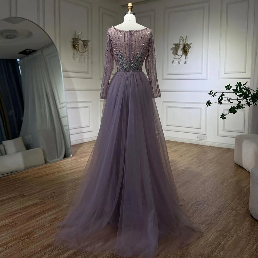 Elegant Pink Beaded Mermaid Evening Dress with Overskirt Split for Women - Luxury Wedding Party Gown 2025 LA72431 | Perfect for Prom, Red Carpet & Formal Events
