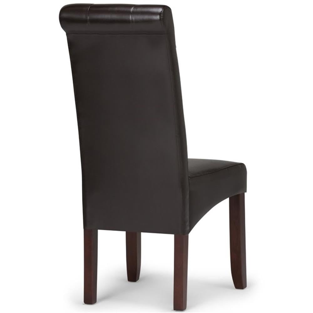 Atlin Designs 2-Piece Dark Brown Faux Leather Dining Chairs Set - Button Tufted Modern Kitchen Chairs with Sturdy Wood Legs - Perfect for Home Dining Room, Restaurant, and Cafe Settings