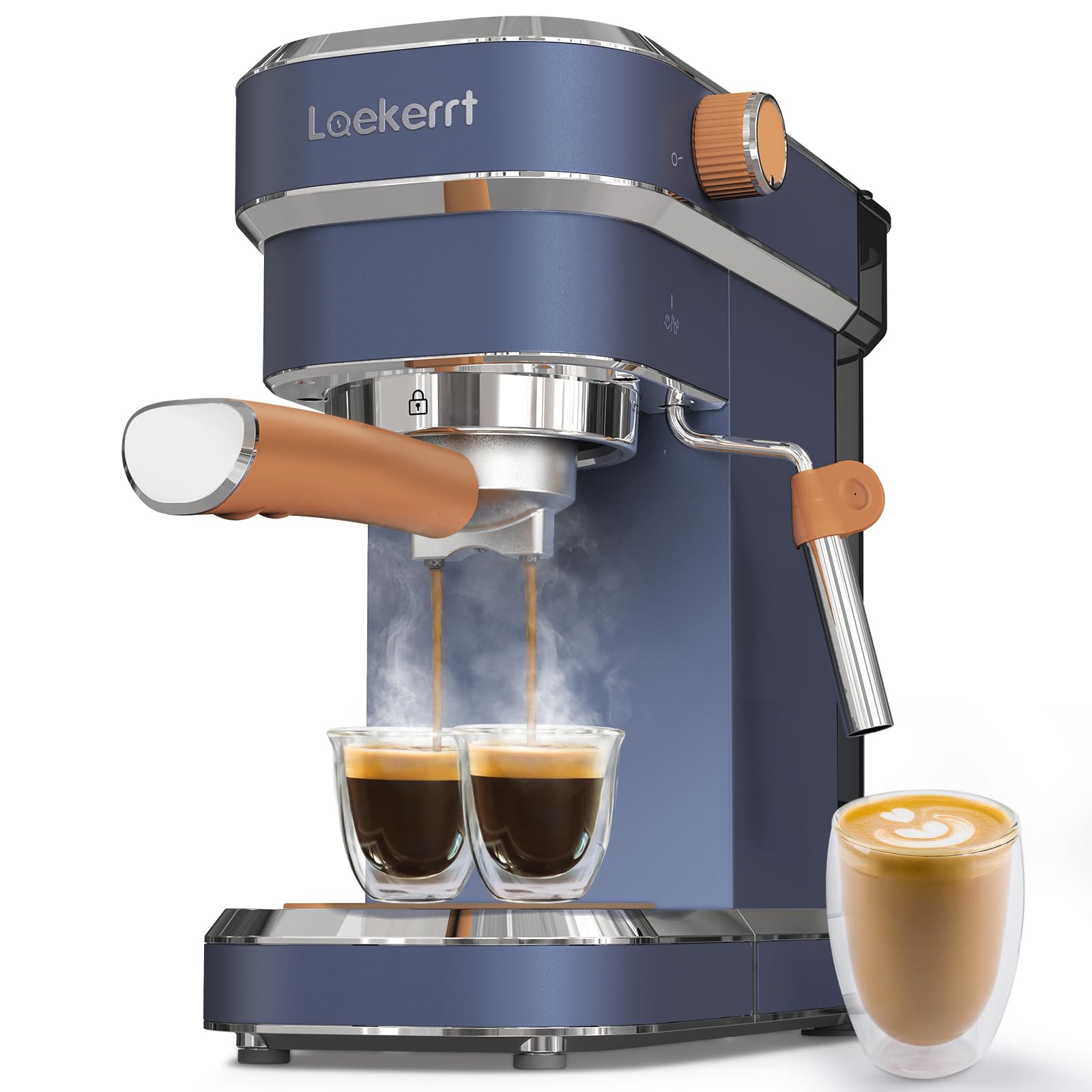 Laekerrt 20 Bar Pressure Espresso Machine with Milk Frother - Stainless Steel Home Coffee Maker for Cappuccino, Latte & Espresso (Navy Blue) - Perfect Gift for Coffee Lovers & Fathers - Ideal for Home Baristas, Office Use & Coffee Shops