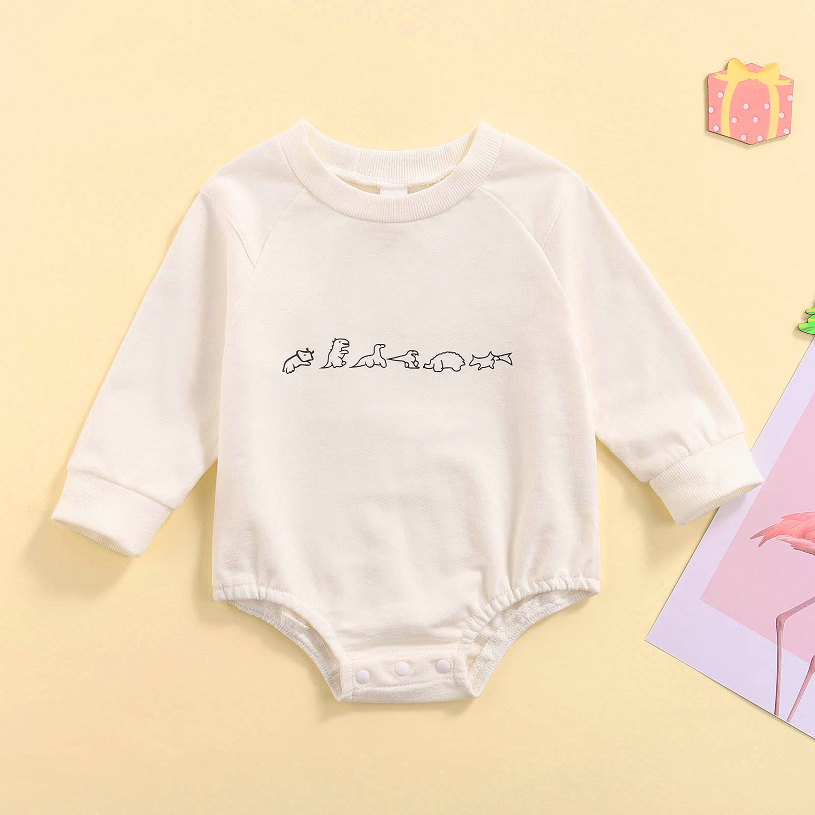 **Dinosaur Unisex Baby Romper Sweatshirt - Oversized Pullover for Newborns & Toddlers - Cozy Fall & Winter Outfit - Perfect for Playdates & Family Photos**