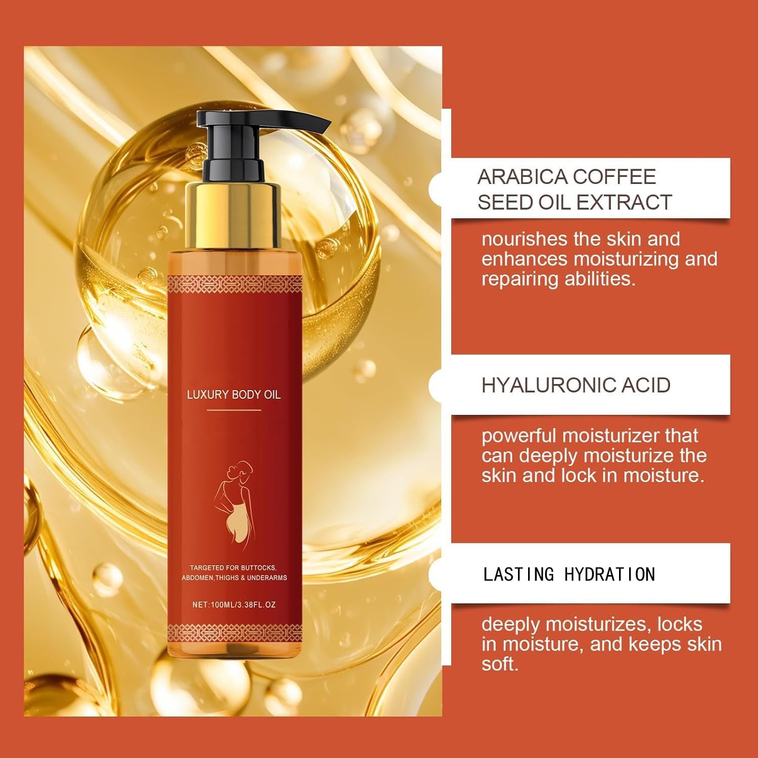 Firming Body Oil for Hydration & Skin Tightening - 3.38 fl oz Moisturizing Treatment for Arms, Legs & Full Body - Perfect for Post-Workout Recovery & Anti-Aging Skincare Routine