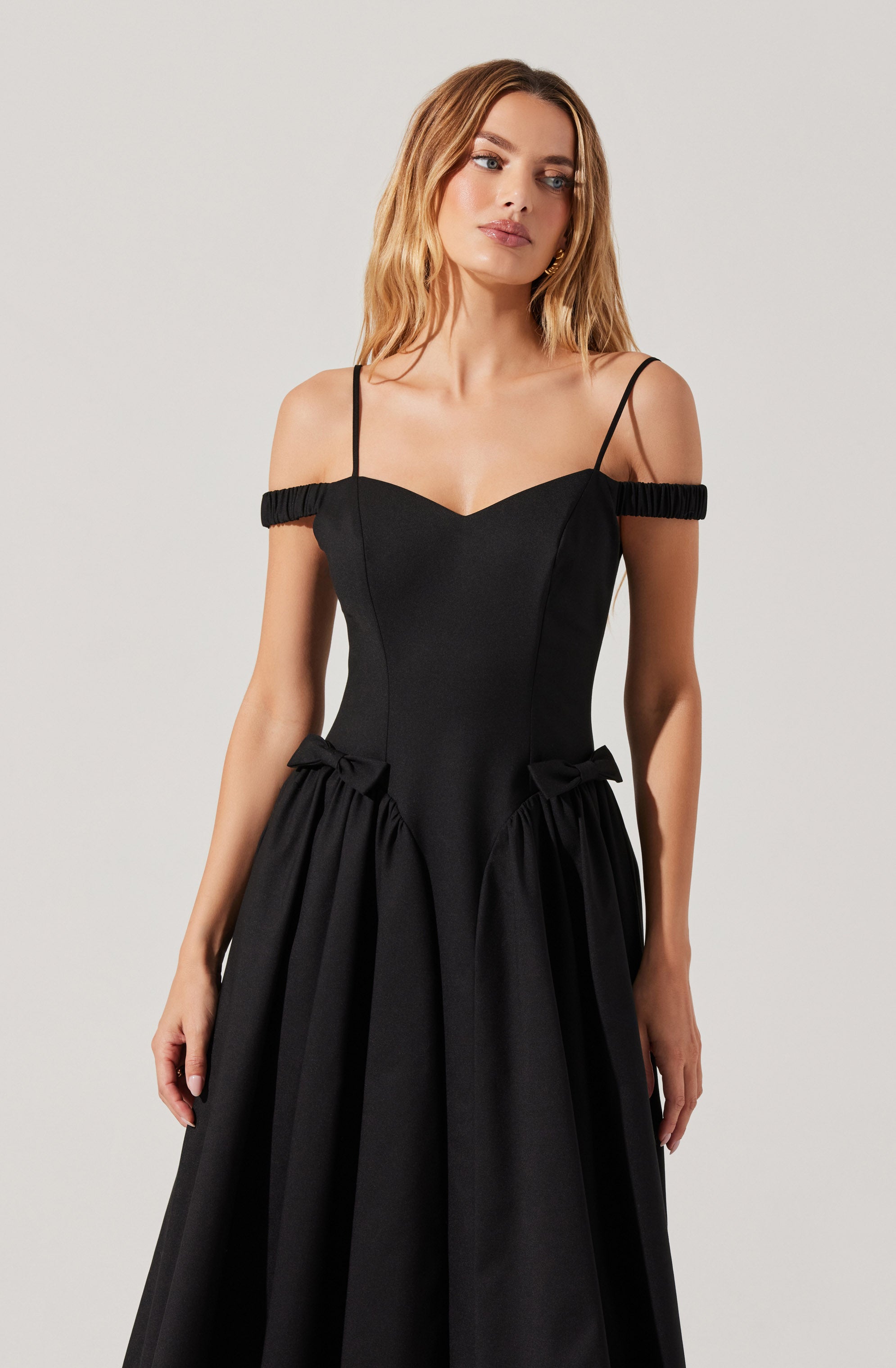 Elvinia Women's Off Shoulder Midi Dress - Flowy Summer Dress for Beach, Party & Date Night | Elegant Ruffled Sleeve Cocktail Dress