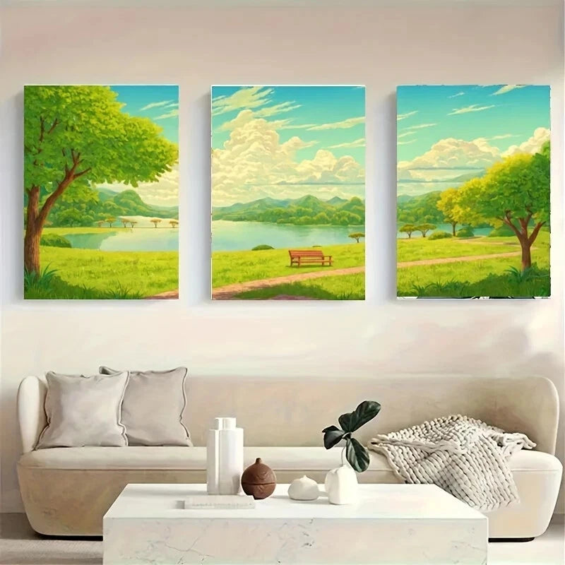 3-Piece Lake Landscape Metal Wall Art Prints - Ready to Hang Home Decor for Living Room, Bedroom & Office