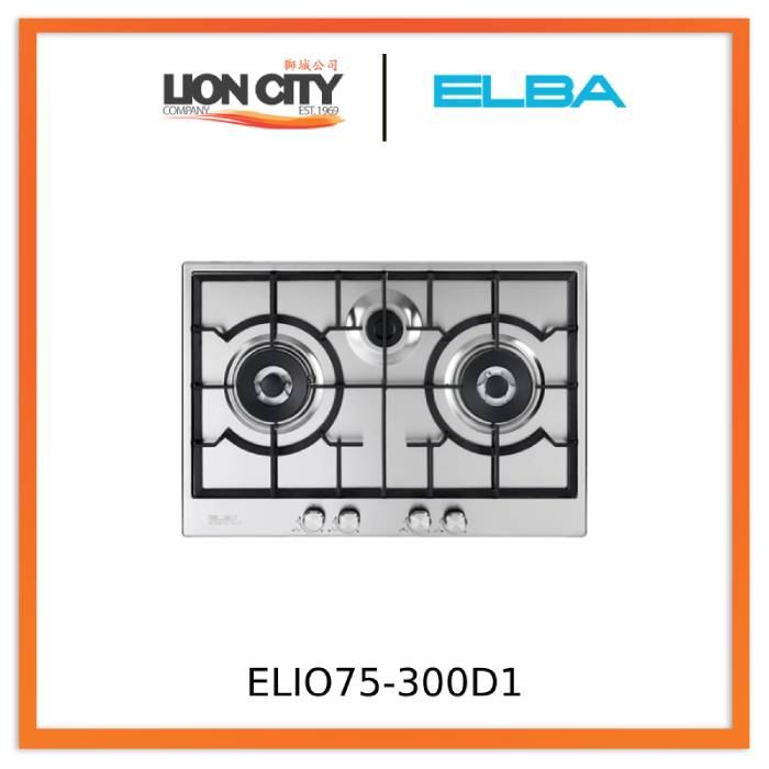 Elba ELIO75 300D1 70cm 3 Burner Gas Cooktop Hob - Perfect for Kitchen Cooking, Grilling & Food Preparation