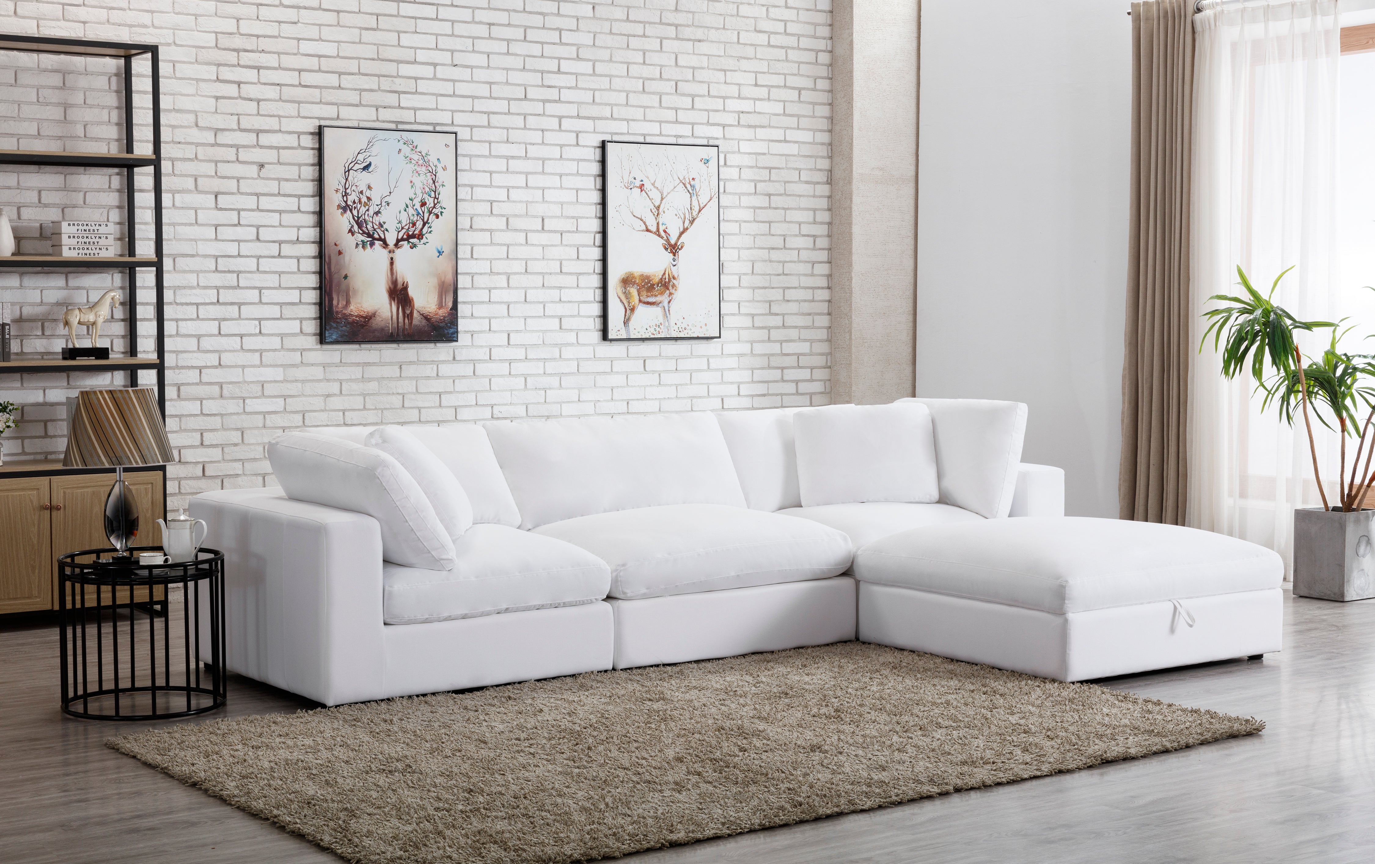Rivas Modern Feather Filled 4-Piece Modular Sectional Sofa Set in White - Perfect for Living Room, Lounge & Home Theater Seating