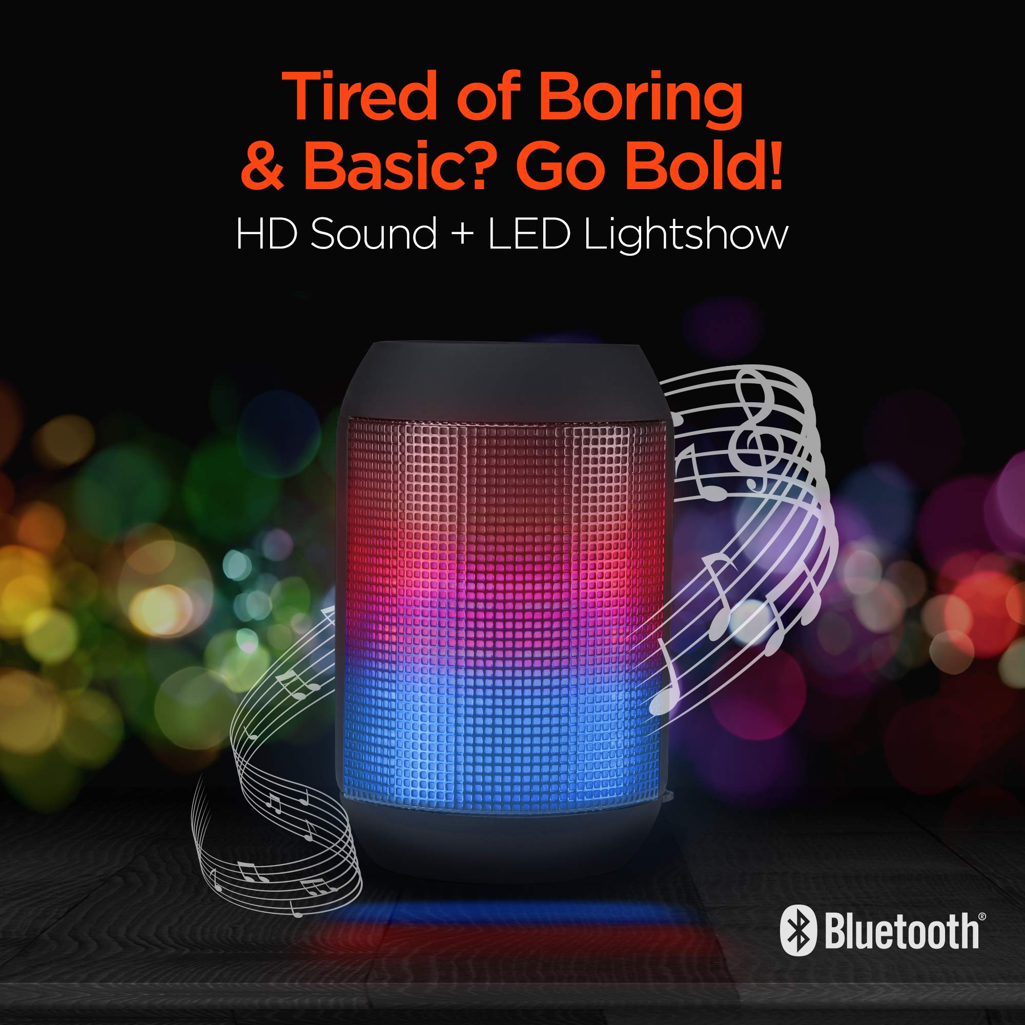 HyperGear Mini Bluetooth Speaker - Portable Wireless Speaker with HD Stereo Sound, Beat-Driven LED Light Show, Built-In Mic for Hands-Free Calls | Perfect for Home, Office, Outdoor Parties & Travel [15077]