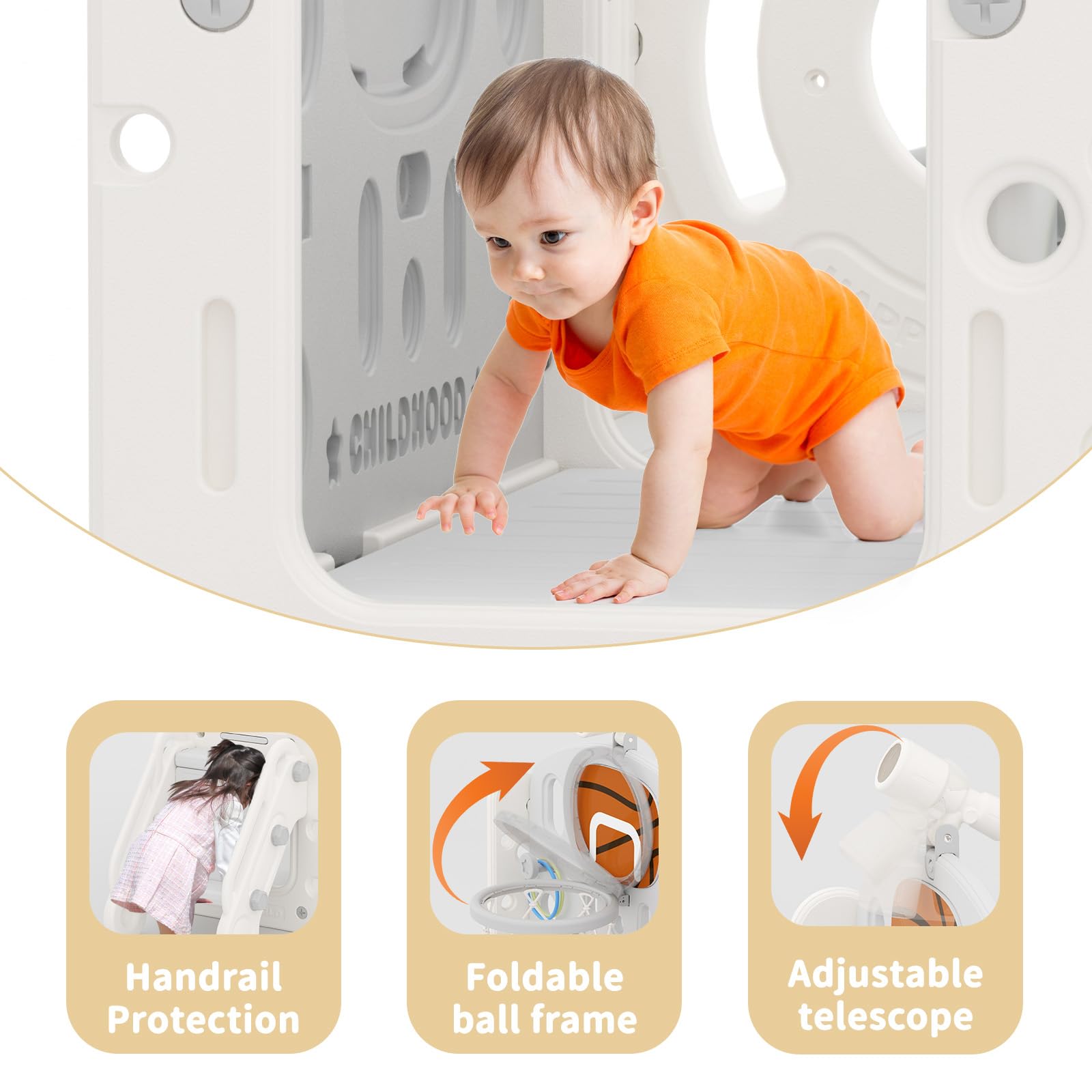 10-in-1 Toddler Slide Outdoor Playset with Bus Playhouse, Telescope & Basketball Hoop - Freestanding Kids Slide for Indoor/Outdoor Play - Perfect for Ages 1-3 Years (Grey) - Great for Backyards, Daycares & Preschool Play Areas