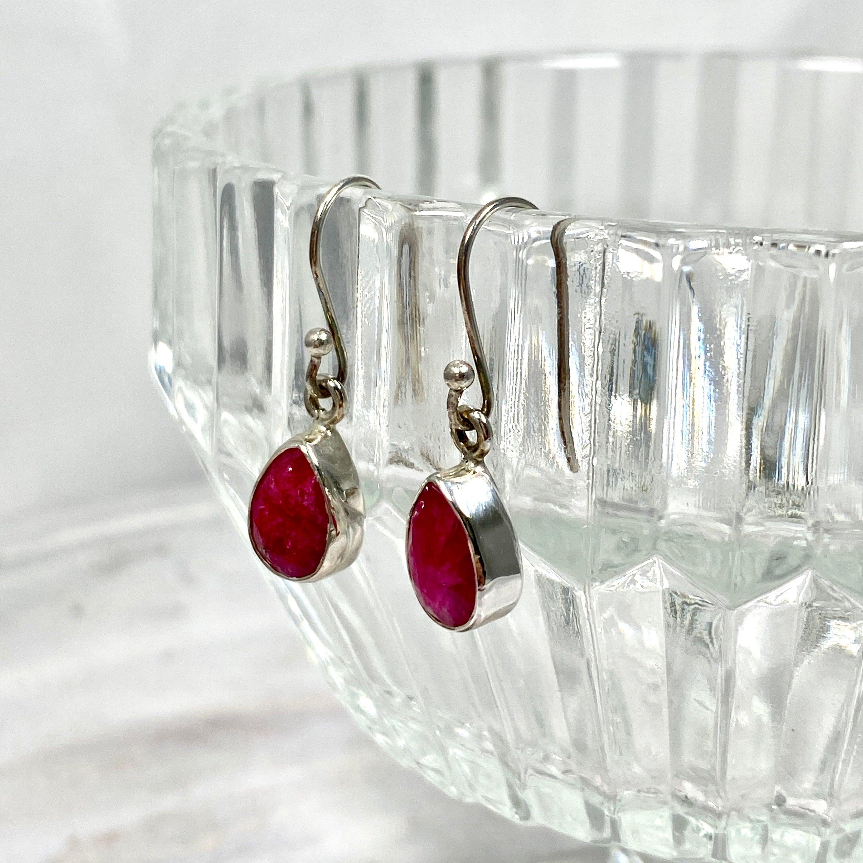 Ruby Petite Teardrop Faceted Earrings R2363 RBD - Elegant Dangling Jewelry for Women, Perfect for Weddings, Parties & Special Occasions