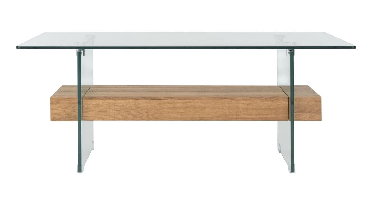 Safavieh Kayley Glass and Natural Brown Wood Coffee Table - Modern Living Room Furniture for Small Spaces, Apartments & Home Decor