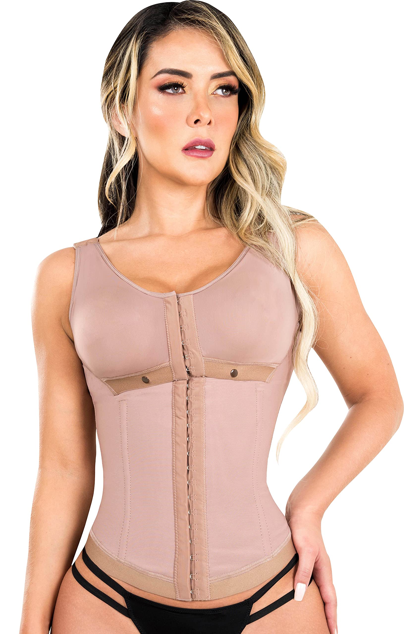 Postpartum Girdle for Women - Powernet Post-Surgery Compression Vest, Colombian Shapewear Fajas Reductoras 620C (Cocoa) - Ideal for Postpartum Recovery & Body Shaping