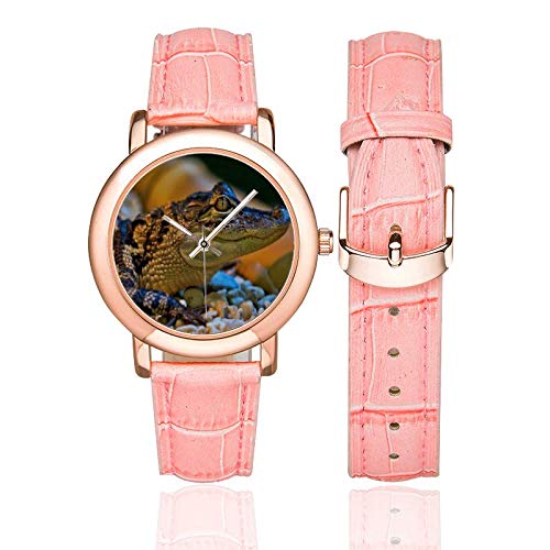 Elegant Crocodile Pattern Rose Gold Leather Strap Watch for Women - Perfect for Office, Date Night & Special Occasions