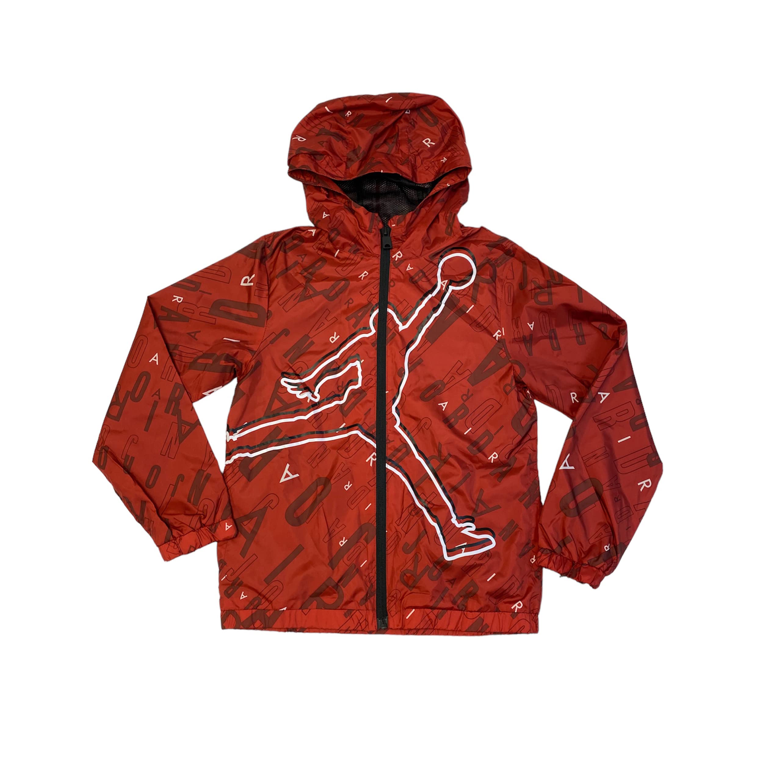 Jordan Boys All Over Logo Windbreaker Hooded Jacket - Gym Red Rainproof Athletic Jacket for Sports, Running & Outdoor Activities