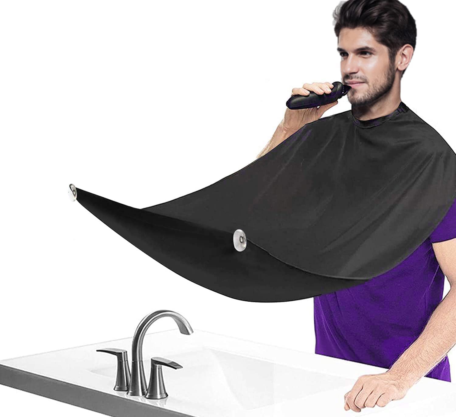 Premium Beard Apron & Hair Catcher - Adjustable Grooming Bib with 3 Suction Cups, Non-Stick Trimming Cape & Storage Box for Men's Beard Care - Ideal for Home Barbering, Salon Use & Travel Grooming Kit
