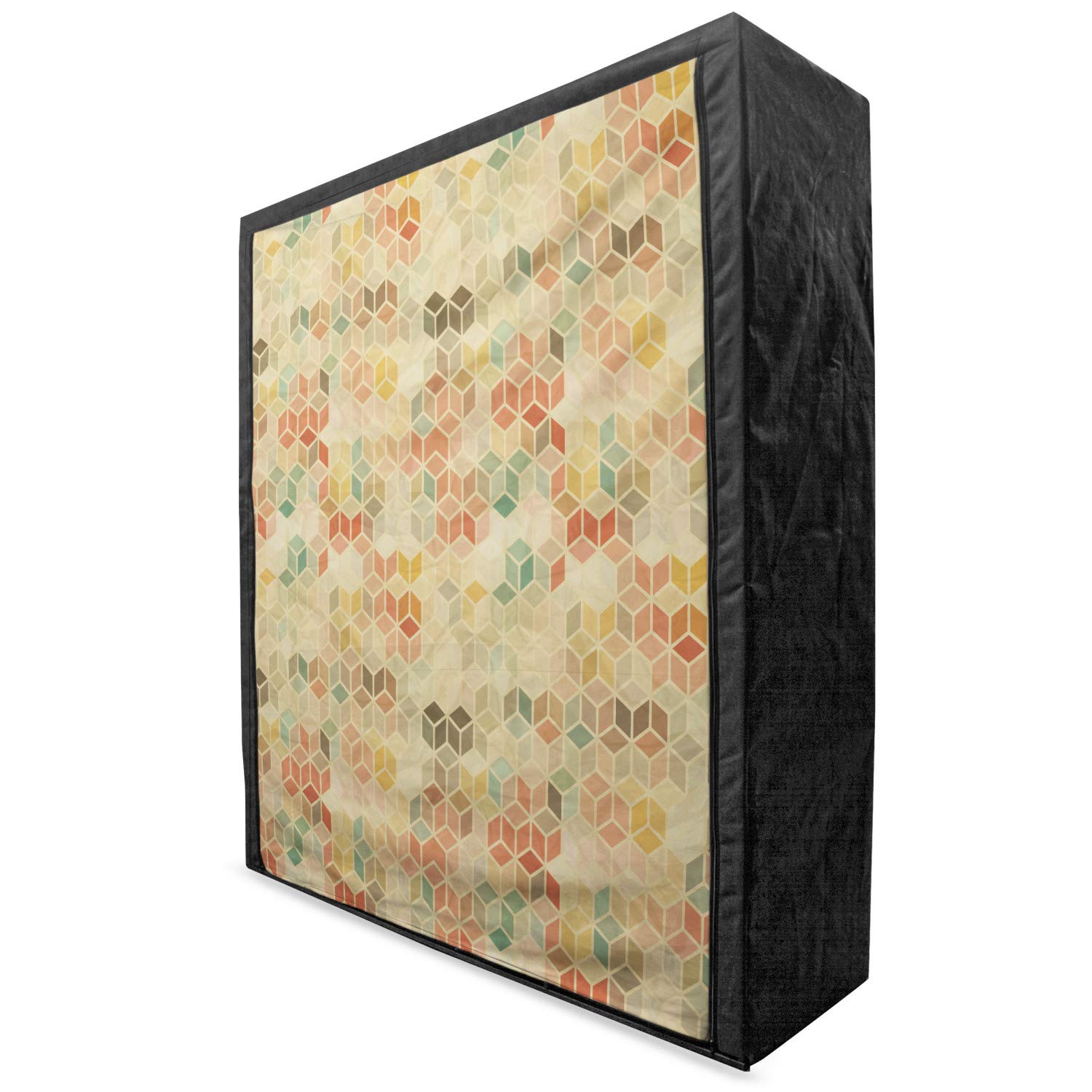 Ambesonne Geometric Portable Fabric Wardrobe - Vintage Retro Cube Pattern with Squares & Lines - 59