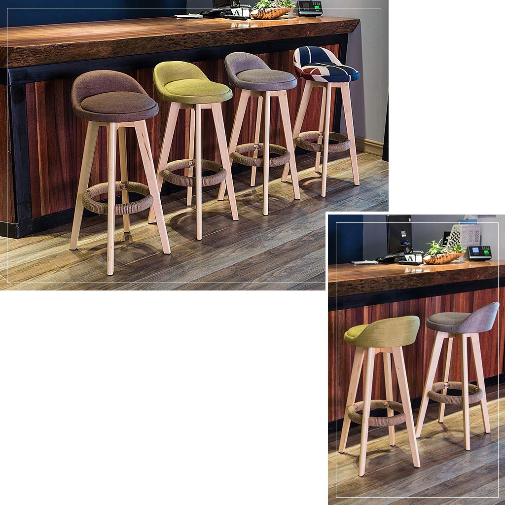 360° Swivel Bar Stools with Linen Seat & Wood Frame - Adjustable Height Dining Chairs for Pub, Café, Breakfast Bar, Counter & Kitchen - Perfect for Entertaining, Small Spaces & Modern Home Decor