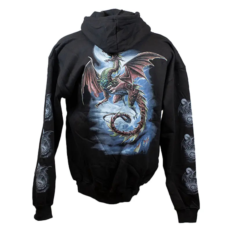 J&L Imports Men's Moon and Dragon Zip Up Hoodie - Stylish Asian Inspired Pullover Jacket for Streetwear & Casual Outfits