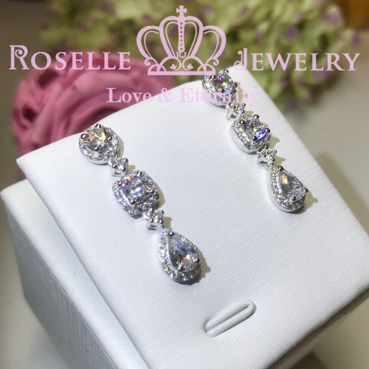 Three Stone Halo Drop Earrings - Elegant Dangling Earrings for Women - Perfect for Weddings, Parties & Special Occasions