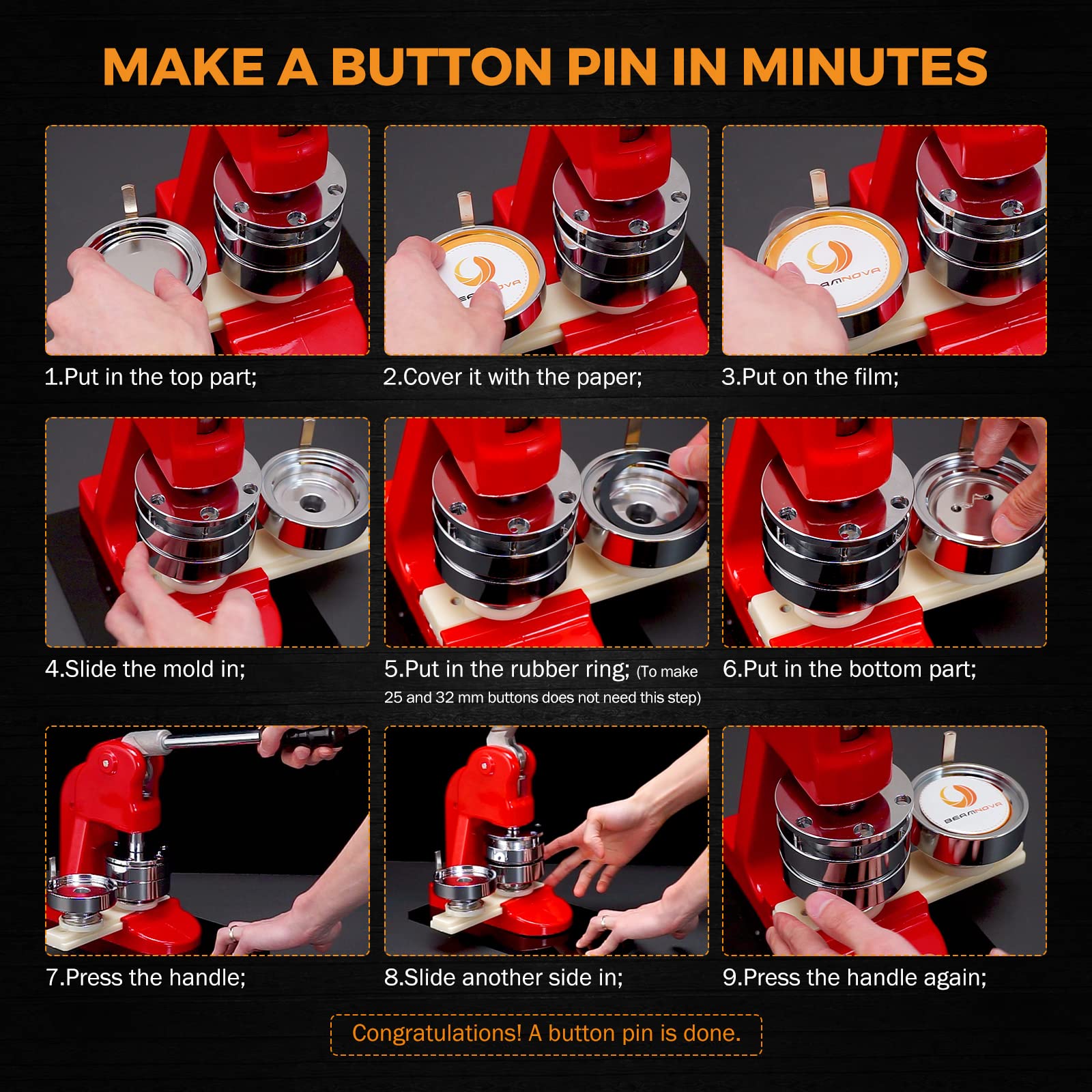 BEAMNOVA 100 Sets of 75mm (3 Inch) Blank Metal Buttons for Button Maker Machine - DIY Pin Badge Making Supplies with Slick Metallic Back - Perfect for Crafts, DIY Projects, Promotional Events & Custom Pins