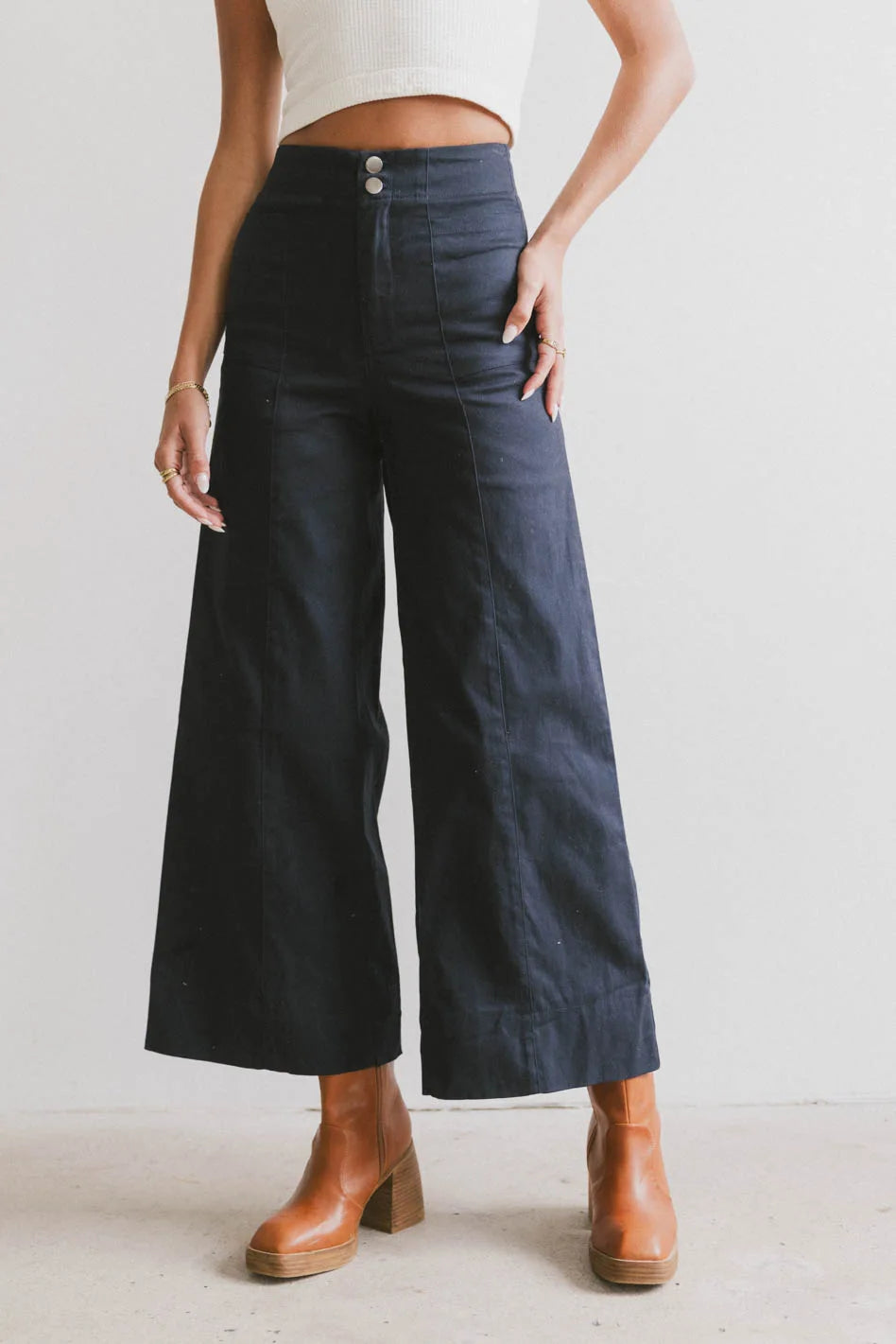 **Women's Navy Blue Aspen Wide Leg Pants - High Waisted Comfortable Lounge & Work Pants for Casual & Office Wear**    *Use Case: Perfect for lounging at home, running errands, or dressing up for a chic office look.*