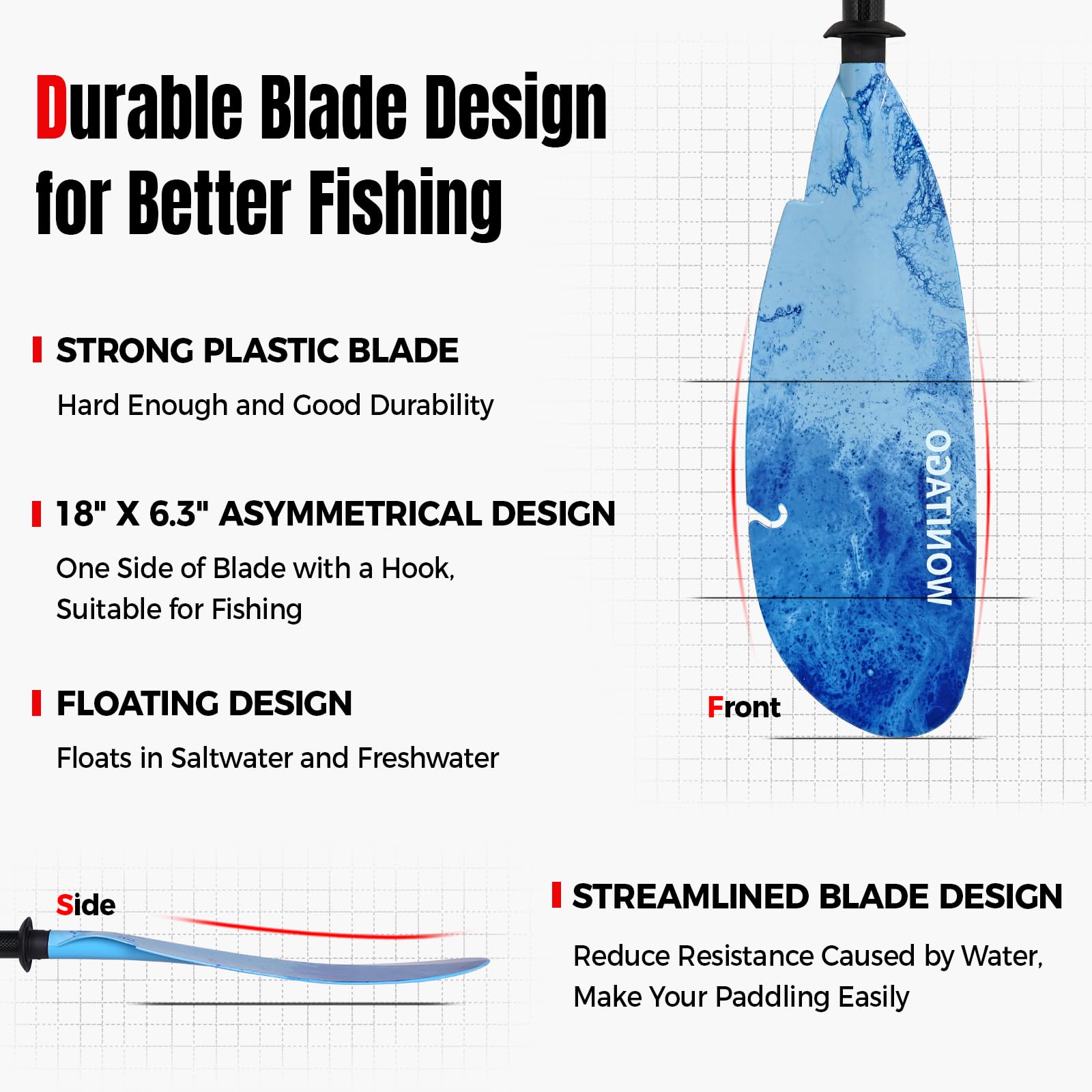 Premium Carbon Fiber Kayak Paddles with Floating Plastic Blades - Adjustable Fishing Oars (230-250cm/90-98 inch) with Paddle Leash - Ideal for Anglers, Kayak Fishing & Outdoor Water Sports