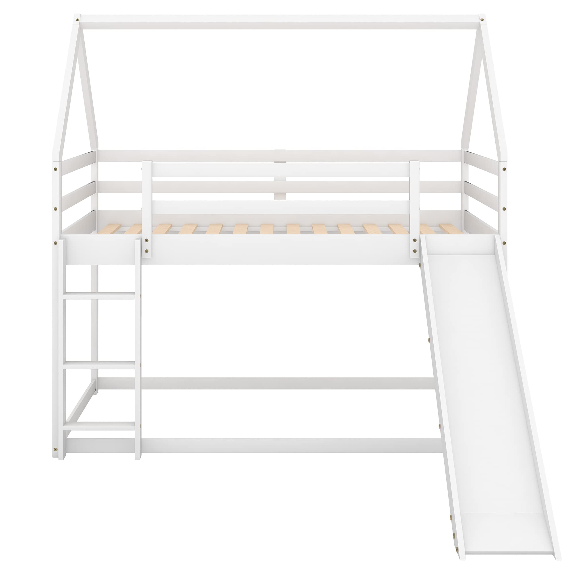 Harper & Bright Designs Twin Bunk Beds for Kids - Wooden House Style with Slide & Roof - Space-Saving Twin Over Twin Bunk Bed for Boys & Girls - Perfect for Small Bedrooms, Kids' Rooms & Shared Spaces - White