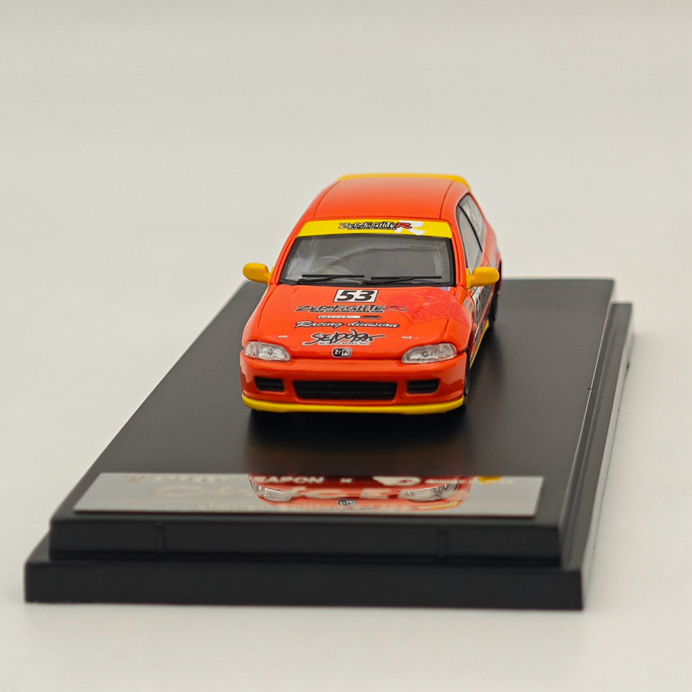 1:64 Scale Honda Civic Spoon EG6 ZeroFighter #53 Red Diecast Model Car - Collectible Toy for Racing Enthusiasts - Perfect for Display, Gifts, and Racing Scenes