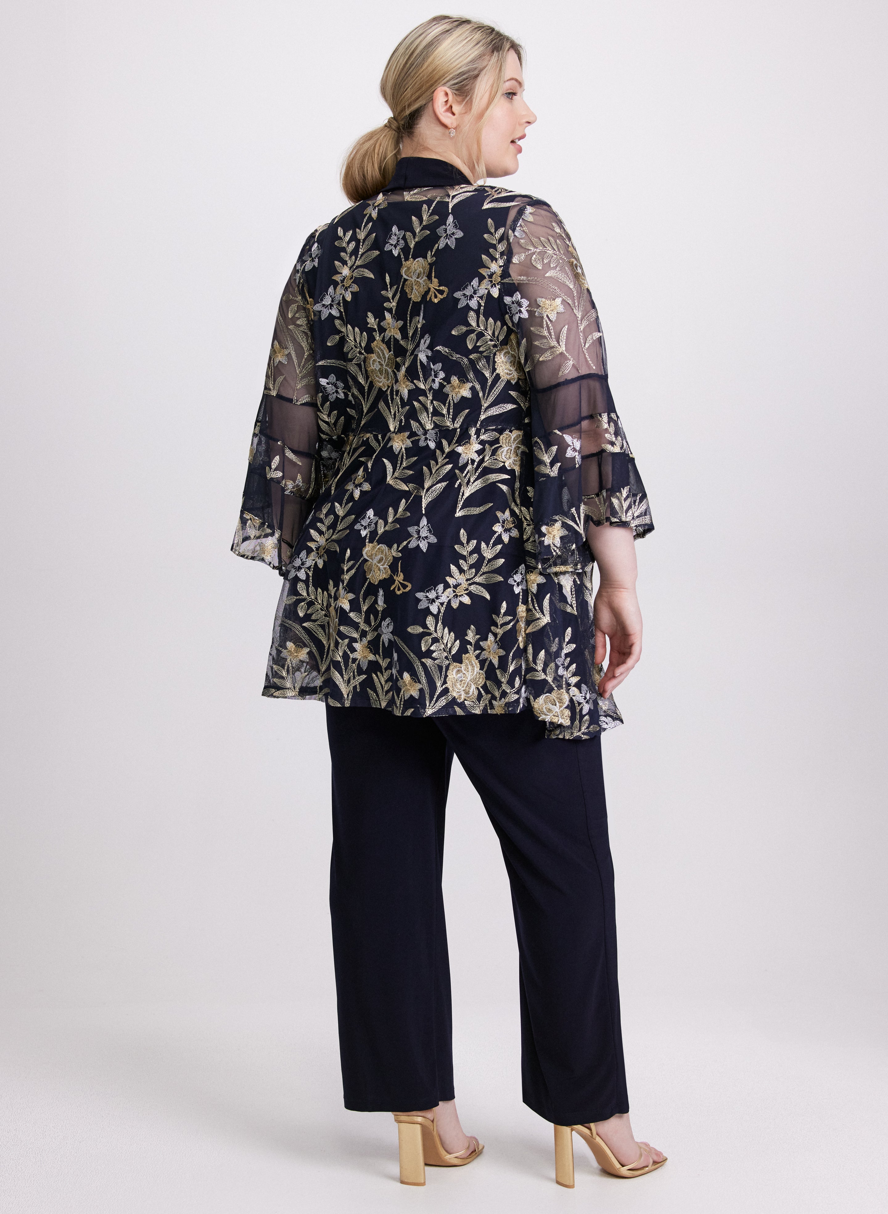 Floral Embroidered Jacket Top and Pants Set for Women - Boho Chic Outfit for Spring Summer Wedding, Party & Vacation