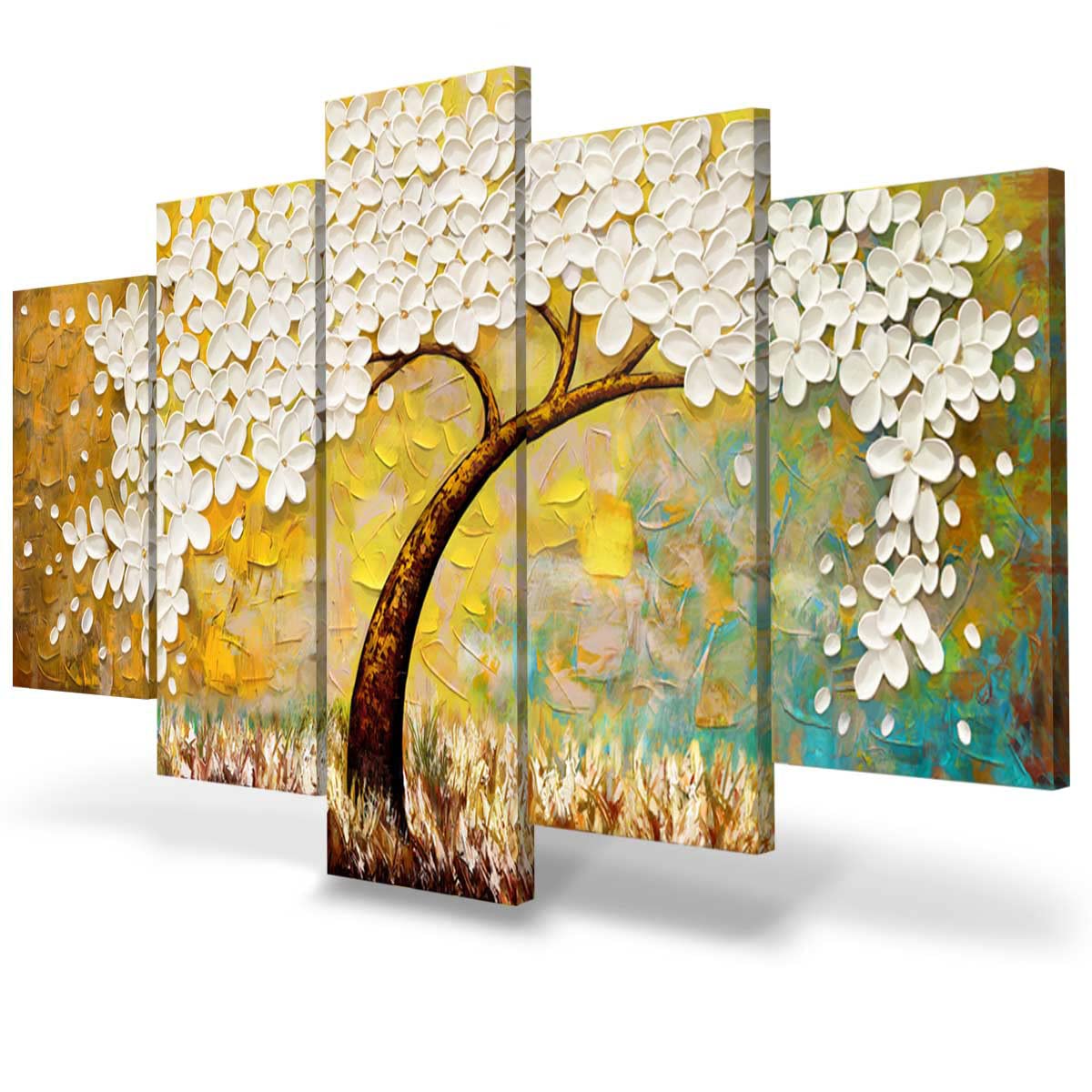 Tree of Life Abstract Yellow Canvas Wall Art - 48x22in Textured Painting for Living Room, Bedroom, Kitchen, Dining Room & Office Decor | Perfect for Modern Home & Office Interior Design