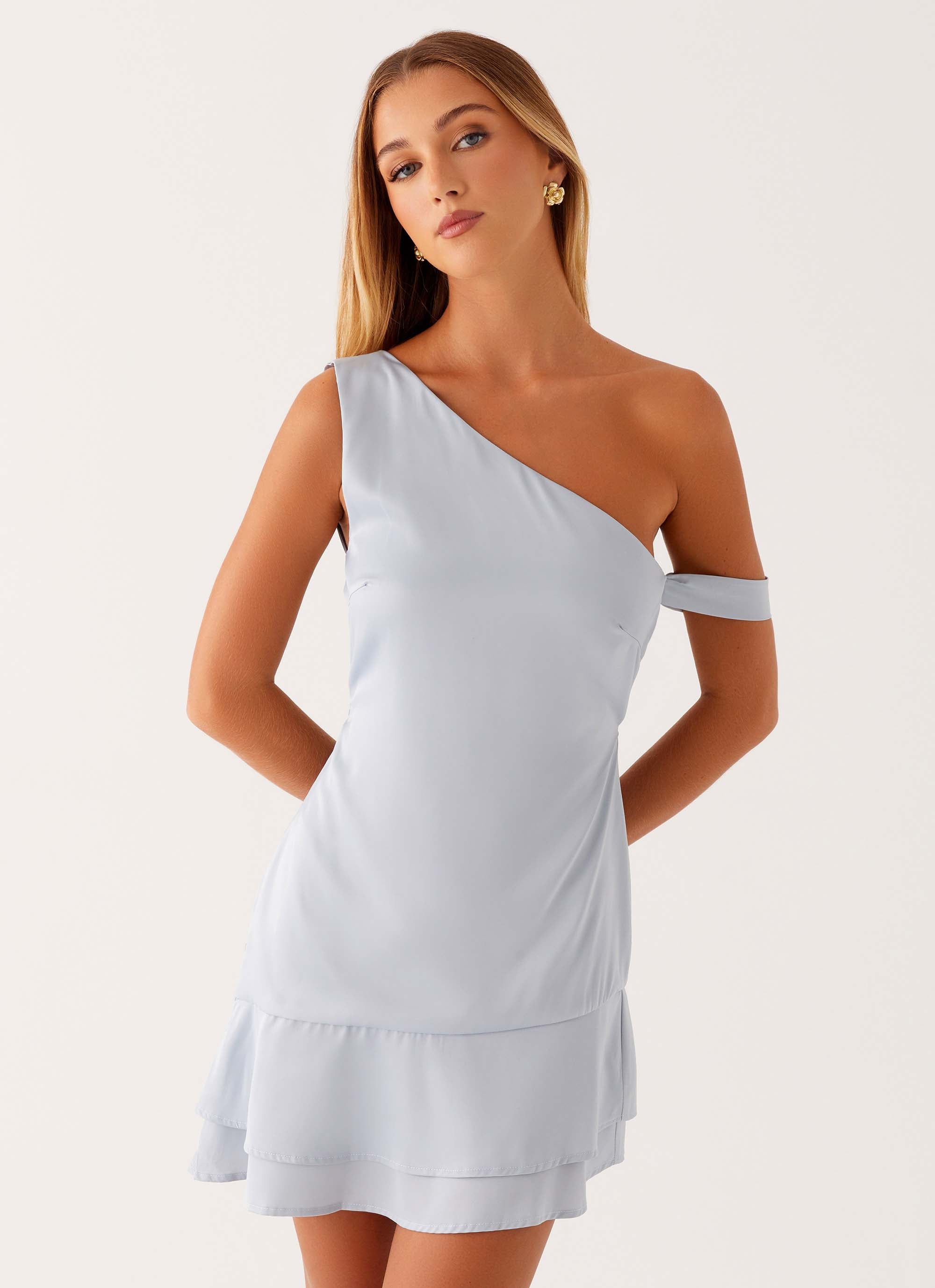 Dune Mini Dress for Women - Soft Heather Blue Summer Sundress, Beach Cover Up, Casual Boho Chic Outfit for Vacation, Date Night, and Outdoor Parties