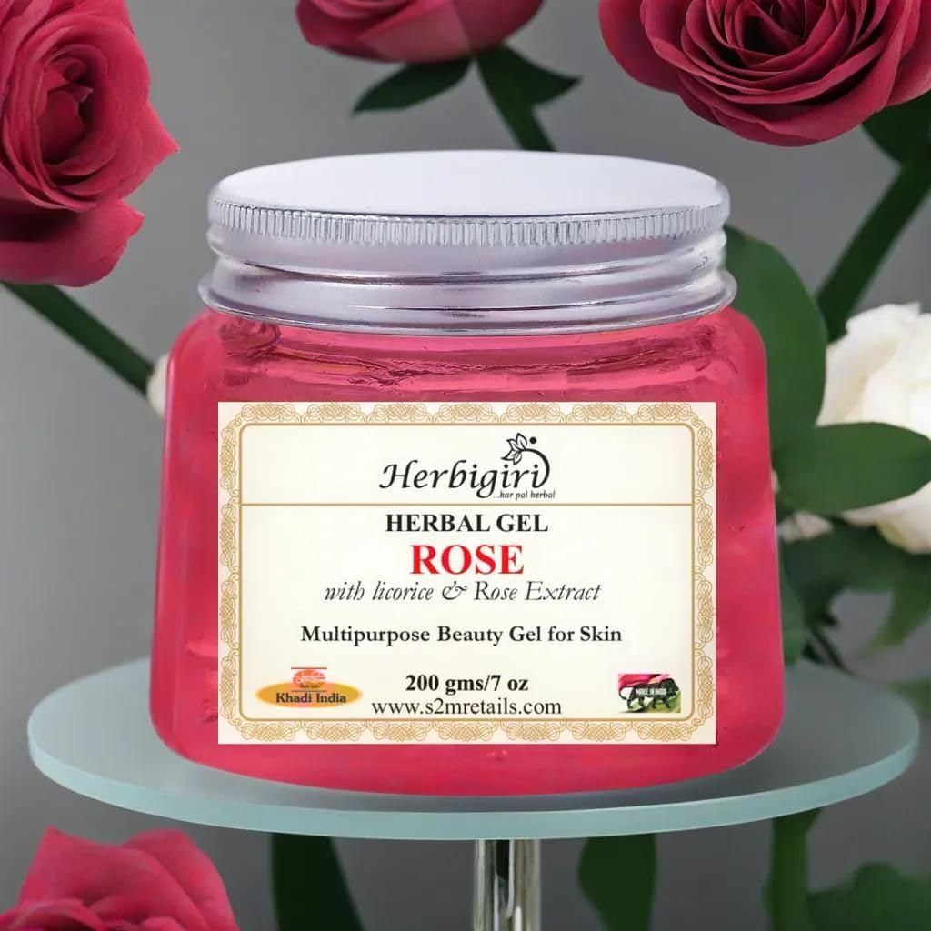 Herbigiri Herbal Rose Moisturizing Face Gel with Aloe Vera, Licorice & Cucumber Extract - 200g Natural Hydrating Skin Care for Dry & Sensitive Skin | Daily Moisturizer for Glowing Complexion | Perfect for Morning & Night Routine