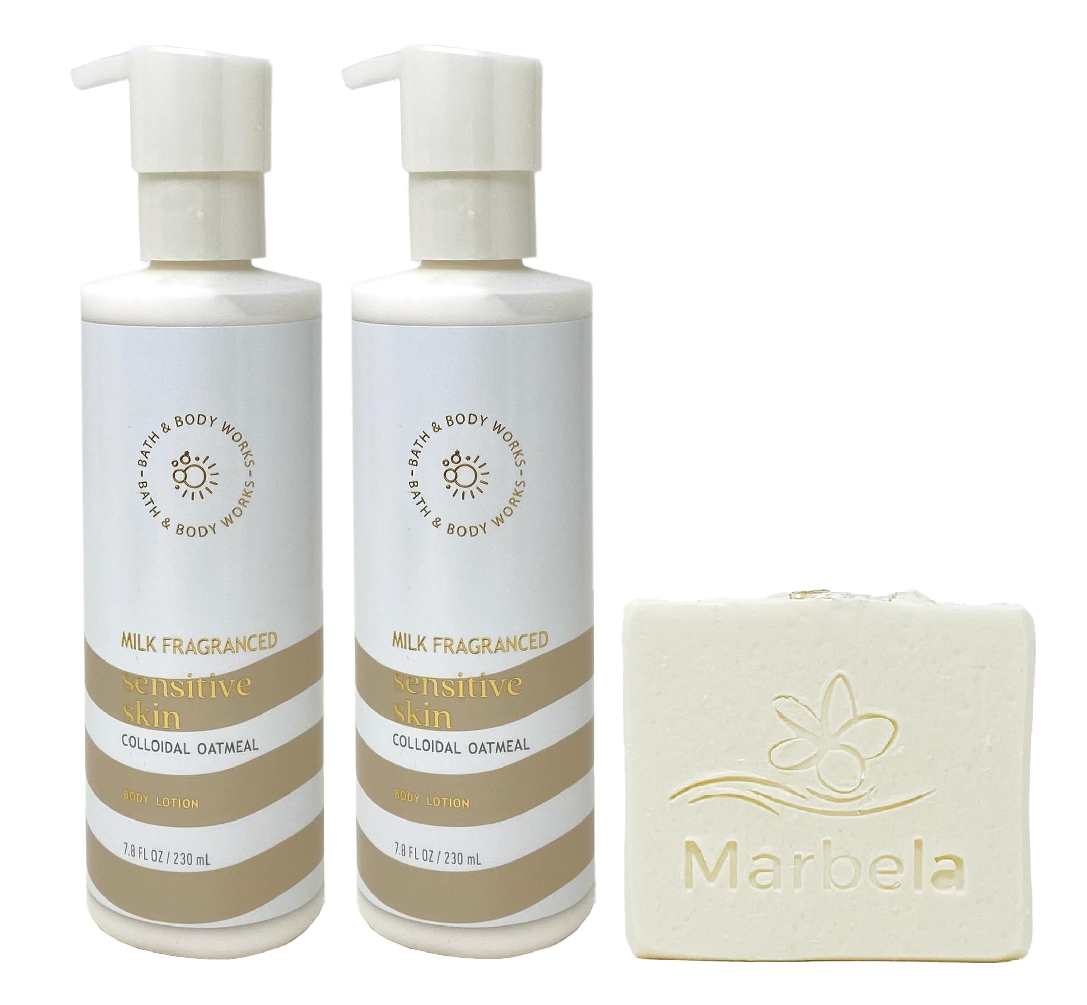 Bath & Body Works Sensitive Skin Milk Fragranced 2-Pack Body Lotion & Natural Oats Soap Bundle - Full Size, Hypoallergenic Moisturizer for Dry Skin, Perfect for Daily Hydration and Gentle Cleansing