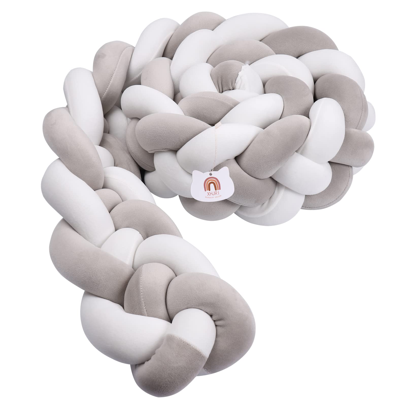 XHJRI 4 Strand Hand Woven Knotted Throw Pillow - Soft Plush Decorative Cushion for Sofa, Bed & Home Decor (White Grey, 149 Inch) - Perfect for Living Room, Bedroom & Gap Filling