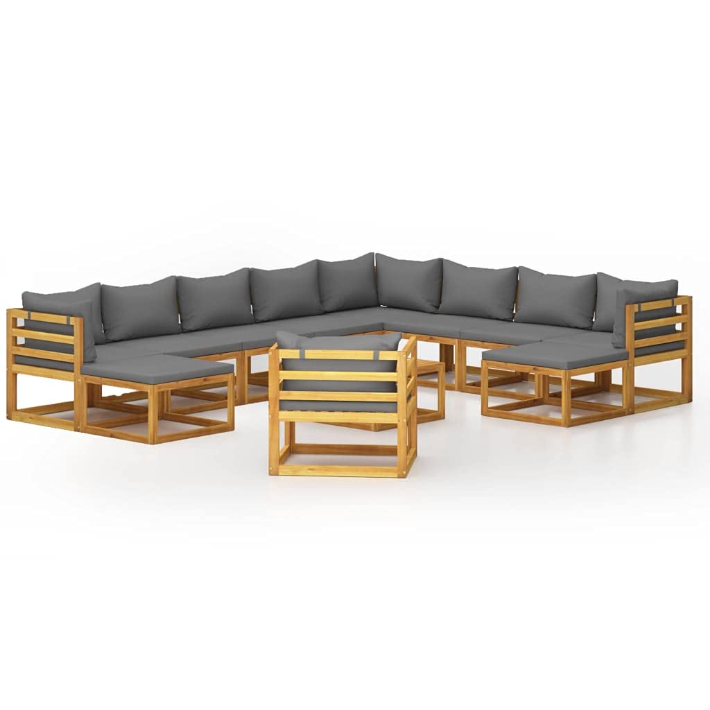 12-Piece Outdoor Patio Furniture Set - Acacia Wood Garden Lounge Sectional with Cushions, Coffee Table, 2 Footrests & Armchair - Perfect for Backyard, Poolside & Outdoor Entertaining Spaces