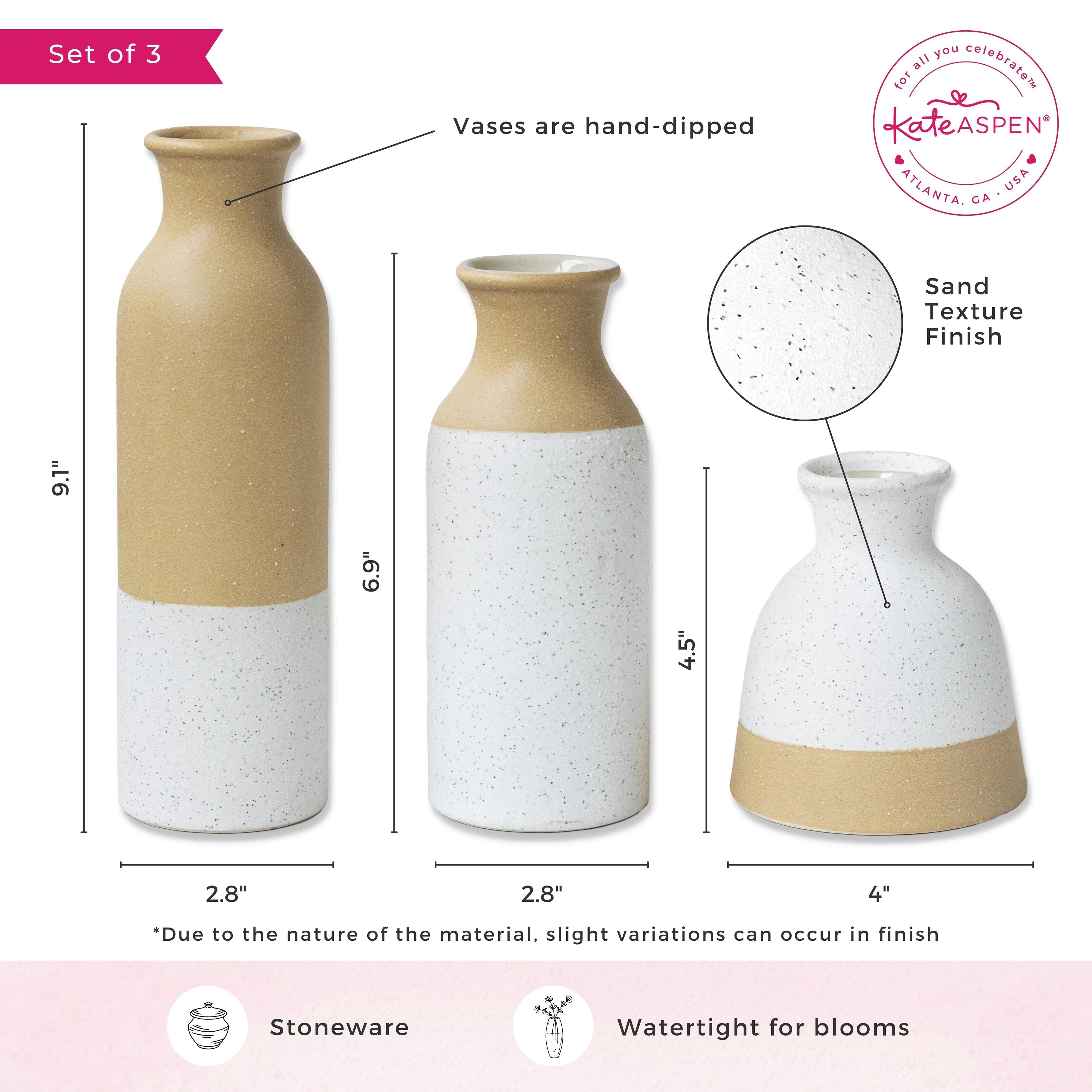 Modern Farmhouse Vase Set of 3 - Rustic Ceramic Flower Vases for Home Decor, Wedding Centerpieces & Farmhouse Style Interior Design