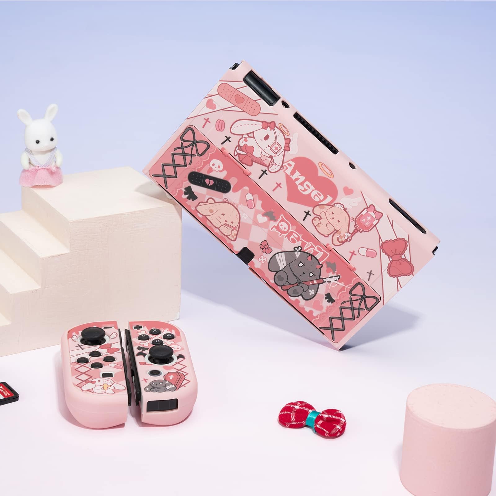 GeekShare Slim Protective Case for Nintendo Switch OLED & Joy-Con - Shockproof, Anti-Scratch Cover with Gothic Bunny Design - Perfect for Gaming, Travel & Daily Protection