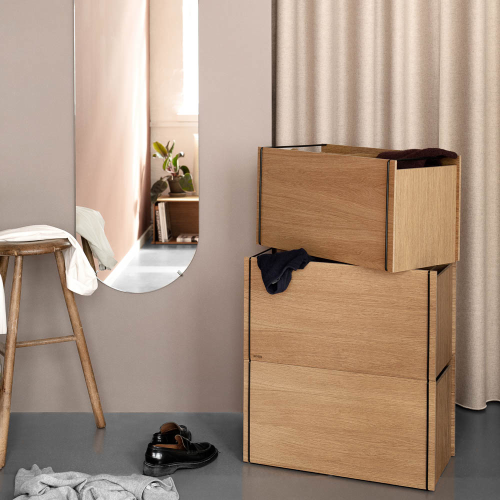 MOEBE Stackable Storage Box & Bedside Table - Natural Oak & Black Wooden Organizer for Bedroom, Living Room, or Office | Multi-Functional Home Decor & Storage Solution