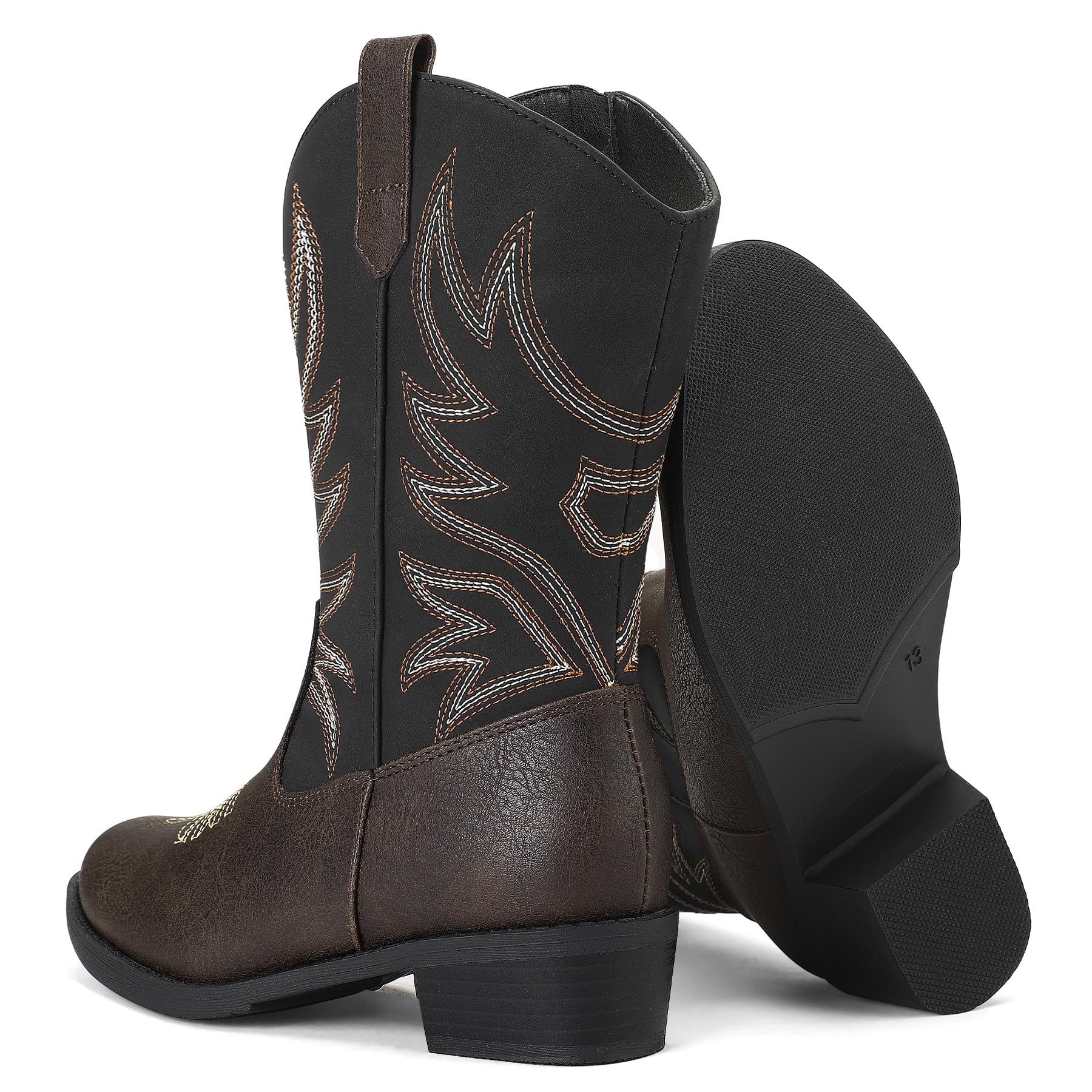 **K KomForme Western Cowboy Boots for Girls & Boys - Pointed Toe Mid-Calf Cowgirl Boots (Toddler/Kids) - Perfect for Rodeo, Halloween & Western Fashion**